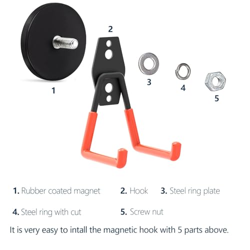 Super Strong Garage Magnetic Hooks Heavy Duty-8Pack,Powerful Magnetic Hook for Power Drill, Garden Tools, Hose, Straps, Steel Pegboard, Magnetic Garage Hooks, Workshop Magnetic Tool Holder - style: Large L/Middle L