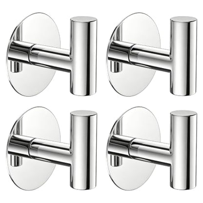 Heavy Duty Adhesive Hooks, Stainless Steel Towel Hooks for Bags, Towels, Robes, Hats, Aprons – No Drill Bathroom, Kitchen, Hotel Wall Hooks (Chrome, 4 Pack) - color: Chrome, size: Adhesive "T" Shape- 4 Pack