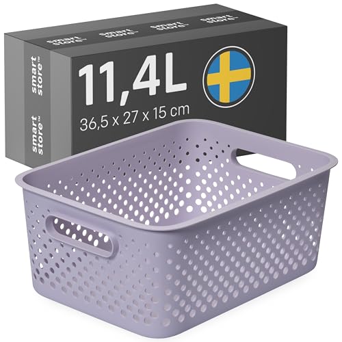 SmartStore Storage Basket with Handles in Lavender 11.4L (36.5x27x15cm) | Plastic Storage Bin from Recycled Plastic | Essence L Storage Box fits A4 paper| Storage with 10-year Warranty - color: Lavender, size: L