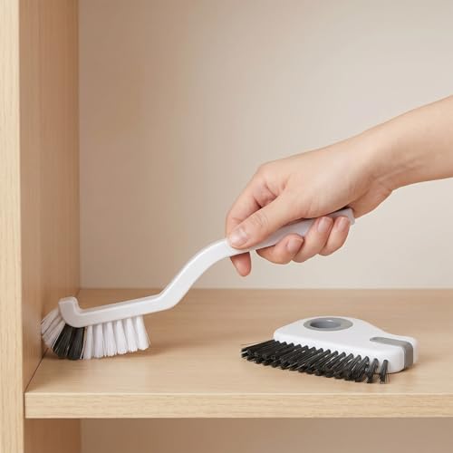 2Pcs 2 in 1 Groove Cleaning Brush Window Track Cleaning Tool Kitchen Scrub Brush Right Angle Scrub Brushes Multifunction Crevice Brushes with Hidden Scraper for Sliding Door Track Small Space Sink
