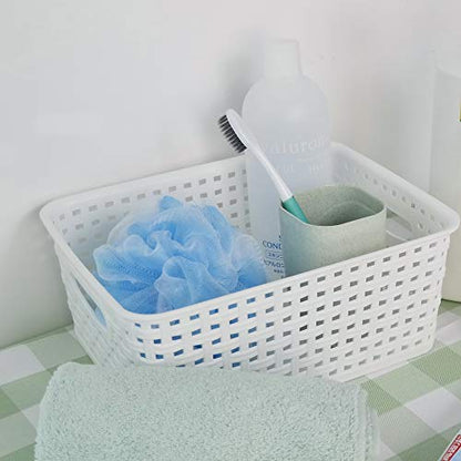 Kiddream Set of 6 Plastic Weave Storage Basket Pantry Organizing Bin (white) - color: white