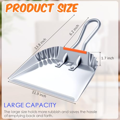 Mumufy 4 Pack Industrial Metal Dustpan 12" Heavy Duty Dust Pan with Handle Handheld Dustpan Wide Scooper Dust Debris Sweeping Tool Precision Edge Ideal for Cleaning Indoor Outdoor Surfaces (Silver) - color: Silver