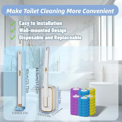 Disposable Toilet Brush with 36 Refills,Toilet Bowl Cleaner,Toilet Cleaning Supplies,Wall Mounted Toilet Wand Brush Kit with Holder for Bathroom Cleaning & Hygiene Bathtub Maintenance - color: Gold
