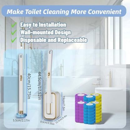 Disposable Toilet Brush with 36 Refills,Toilet Bowl Cleaner,Toilet Cleaning Supplies,Wall Mounted Toilet Wand Brush Kit with Holder for Bathroom Cleaning & Hygiene Bathtub Maintenance - color: Gold