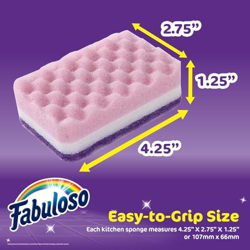 Fabuloso Scratch-Free Kitchen Dish Sponges Purple Cellulose Scrubber Sponge with Scouring Pad Dishes Pots Pans Counters and Sinks Tough on Messes 4.25 x 2.75 x 1.25 in 4 Count 2 Pack Extended Supply - color: Purple, size: 4 Count (Pack of 2)