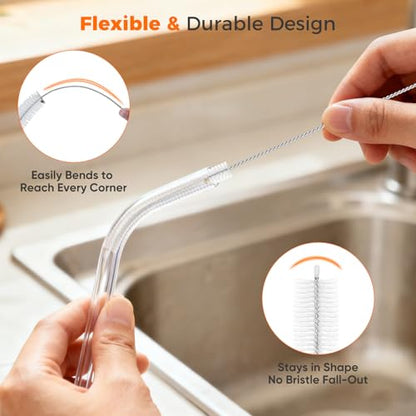 10-Packs Premium Straw Cleaner Brush in Mixed Sizes, 8IN Long Reusable Stainless Steel Cleaning Brushes Set with Soft Sturdy Nylon Bristles for Metal Straws, Sippy Cups, Tumblers & Bottles