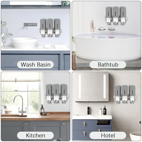 3 x 500ml per Cup Wall Mounted Manual Soap Dispenser for Home, Bath, Kitchen, Hotels, Restaurants. Shower and Lotion (Grey), Grey,transparent - color: Grey,transparent, size: 3 Chamber