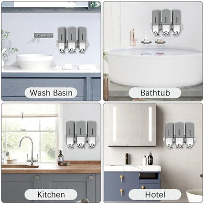 3 x 500ml per Cup Wall Mounted Manual Soap Dispenser for Home, Bath, Kitchen, Hotels, Restaurants. Shower and Lotion (Grey), Grey,transparent - color: Grey,transparent, size: 3 Chamber