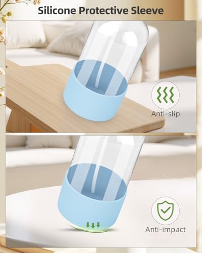 Worldgsb 2 Pack Glass Spray Bottles 8 oz, Empty Refillable Containers with Silicone Sleeve Protection, Glass Spray Bottles for Cleaning Solutions, Hair and Plants with Adjustable Nozzles Blue&Grey - color: Blue&Grey