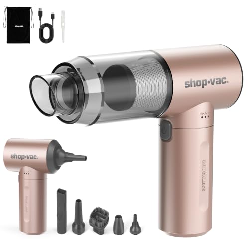Shop-Vac S4 Handheld Car Vacuum Cleaner Cordless, 16000Pa 3-in-1 Mini Hand Vacuum & Air Duster with Brushless Motor, Multi-Nozzles, Rechargeable, for Car, Office, and Home Detail Cleaning (Champagne) - color: Champagne Gold