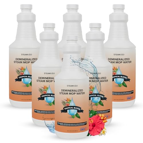 Steam & Go Demineralized Water for Steam Mop – Tropical Bloom Scent, 32 oz (Pack of 6) | Scented Floor Cleaner Solution, Ready-to-Use, Compatible with Any Steam Cleaner - size: 32 Fl Oz (Pack of 6)