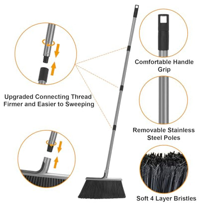 KeFanta 4 Packs Outdoor Broom Heavy Duty with 55" Long Handle, Commercial Brooms for Sweeping Indoor Courtyard Restaurant Garage Patio Decks Mall Market Kitchen Office Lobby Shop