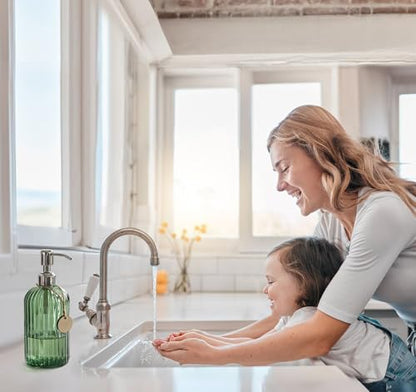 JASAI 18Oz Green Soap Dispenser with Rust Proof Pump, Refillable Bathroom Soap Dispenser with Thick Glass, Kitchen soap Dispenser for Dish soap, Hand Soap, Lotion, Body Wash. - color: Forest Green