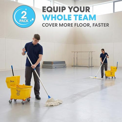 SIMPLI-Magic Side Press Wringer Combo Commercial Mop Bucket on Wheels, 2-Pack, 35 Quart, Yellow, Including Wet Floor Caution Sign and Mop Set, Polyethylene - size: Two Pack