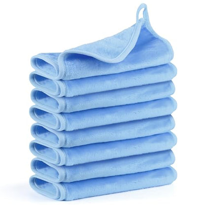 8 Pack Makeup Remover Cloth,13x7 Inch Reusable Makeup Remover Towels, Ultra Soft Microfiber Face Cloth Reusable Facial Washcloths, Blue - color: Blue