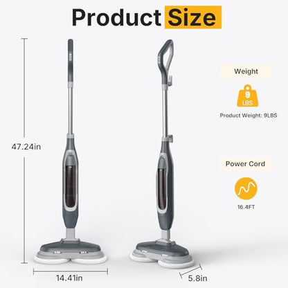 NEWBULIG Steam Mop, All-in-One Steam Mops for Floor Cleaning with Rapid Re-heat, Self-Standing Floor Steamer, 4 Rotating Scrub Pads, 2 LED Headlights, for Hardwood Floors & Tile