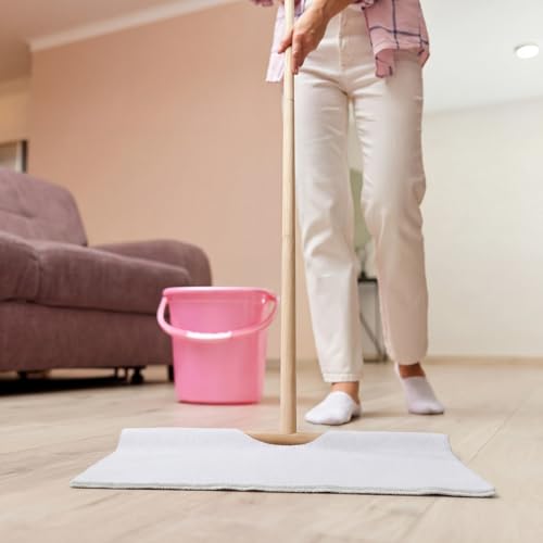 Cuban Style Wood Mop Set 40 Inch T Stick with 3 Pcs Microfiber Squeegee Mopping Towel Floor Cloth Kitchen, Bathroom Cleaning, Washing Trapeador, 15 x 24 Inch Reusable Drying Towel(White)