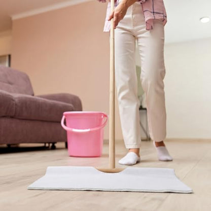 Cuban Style Wood Mop Set 40 Inch T Stick with 3 Pcs Microfiber Squeegee Mopping Towel Floor Cloth Kitchen, Bathroom Cleaning, Washing Trapeador, 15 x 24 Inch Reusable Drying Towel(White)