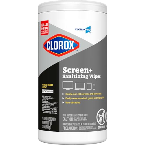 CloroxPro Clorox Screen+ Sanitizing Wipes, Bleach Free Cleaning Wipes, Citrus Blend Scent, 75 Count - size: 75 Count (Pack of 1)
