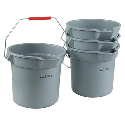 4-Pack 3.5 Gallon Industrial Round Utility Pail with Handle, Gray | 14 Quart, Plastic, Car Wash Bucket