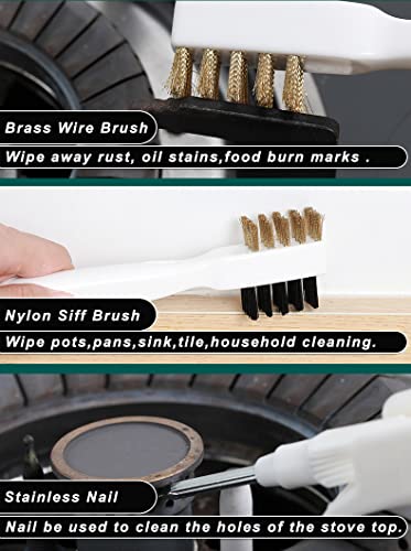 Kitchen Cleaning Scrub Brush - Deep Gas Stove Brass Wire Brushes with Stiff Bristles & Cooktop Scraper, Scrubber for Range Hood Grease Grime, Rust Cleaner for Pot Pan, Household Cleaning Tools - color: White