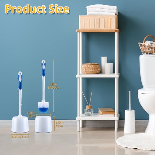 Tioncy 6 Pack Toilet Brush with Holder, 14.96 Inch Toilet Bowl Brush Set, Stiff Bristles Scrubber for Deep Cleaning, Base Caddy, Bathroom Cleaning Supplies (Blue,White) - color: White and Blue