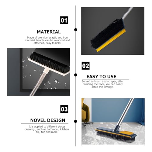 UPKOCH Telescopic Handle Floor Brush with Stiff Bristles 2-in-1 Scrape and Scrub Cleaning Brush for Bathroom Tile Grout and Tub, Long Handle Hard Bristle Floor Scrubber for Home Use