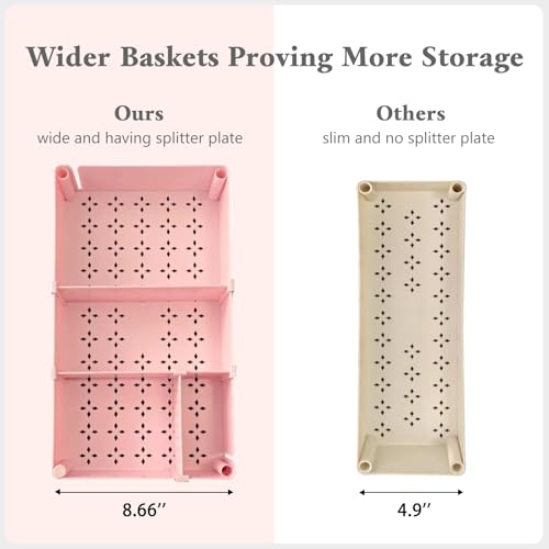 Danpinera 4-Tier Pink Slim Storage Cart, Narrow Laundry Cart with Wheels, Dividers, Hanging Cups, Hooks, Easy Assembly - style: 4 Tier Pink