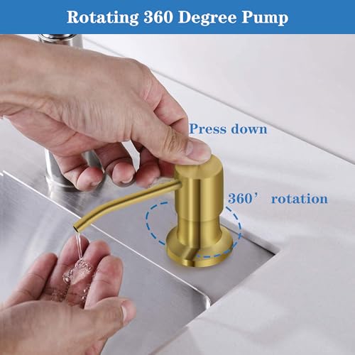 Soap Dispenser for Kitchen Dish Sink Built in Soap Dispenser Pump Gold with 47" Extension Tube Kit - color: Gold-tube