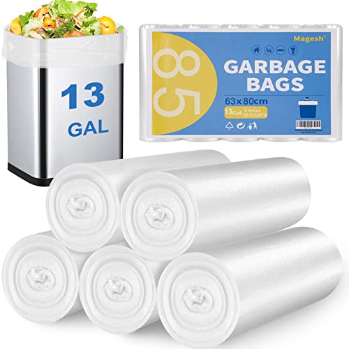 Magesh 85 Count 13 Gallon Tall Kitchen Trash Bags, Scent Free, Non-Toxic, Leak-Free, Durable, Easy Dispensing, Universal Size, Multi-Purpose, Buy with Confidence - style: 13 Gallon 85 Transparent
