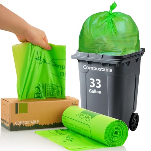 Compost Bags 33 Gallon 125 Liter Extra Thick 1.2 Mils Compostable Food Scrap Waste Bags with US BPI ASTM D6400 and Europe OK Compost Home Certified 20 Counts - style: 33 Gallon