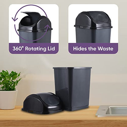 Superio Mini Desktop Trash Can with Swing Top Lid Portable Plastic Garbage Can for Countertop, Desktop, Make up Vanity, Bathroom, Car, Under Sink, Dorm Compact Waste Bin 5 L 1.25 Gal (2, Grey) - size: 1.25 Gallon, style: 2 Pack