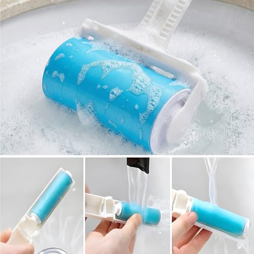 Reusable Sticky Lint Roller 4 Pack with Cover, Washable Portable Pet Hair Remover for Clothes, Travel, 2 Large and 2 Mini Size for Furniture, Car, Purse