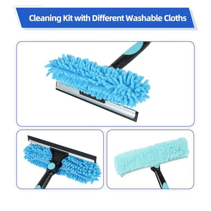 65'' Window Washing Kit with Extension Pole, 2-in-1 Window Cleaning Kit with Scrubber and Rotating Head, Window Cleaner Tool for Shower Rooms, Glass, Floors, Tiles, Walls, Car Windshields - size: 65''