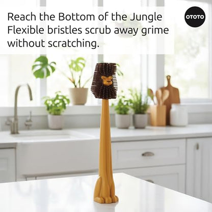 OTOTO Cleo Dish & Water Bottle Brush – Silicone Baby Bottle Brush, Water Bottle Cleaner, Dish Brush with Long Handle, Cute Lion Design, Crevice Cleaning Brush, Baby Essentials, Kitchen Gadgets - style: Cleo