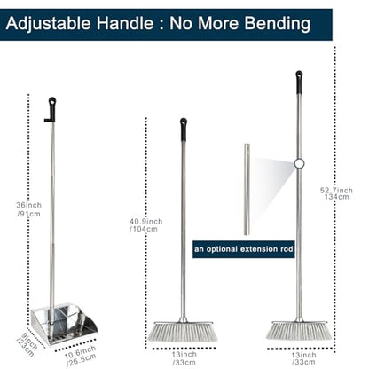Indoor Soft Bristles Broom and Dustpan Angle Sweeping Dustpan and Broom with Long Handle for Kitchen Hardwood Floor Cleaning