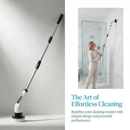 Electric Spin Scrubber - Ditch the Scrubbing! Long Handle Shower Scrubber with 9 Replaceable Heads & 2 Speed Cordless Brush in Modern White!
