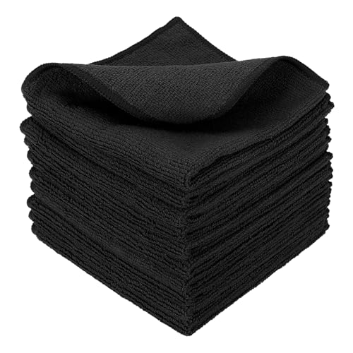 uxcell 10 Pcs Microfiber Cleaning Cloth, Kitchen Towels Reusable Microfiber Towels Highly Absorbent for Household Cleaning Supplies, Kitchen, Bathroom, Black(Square), 11.8" X11.8 - color: Black
