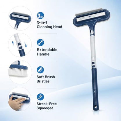 Window Screen Cleaning Brush, 2026 Upgraded 3 in 1 Mesh Cleaner Brush, Window Screen Cleaner Tool with Squeegee, Multifunctional Screen Brush, Double Sided Wet & Dry Dual Use (Blue )