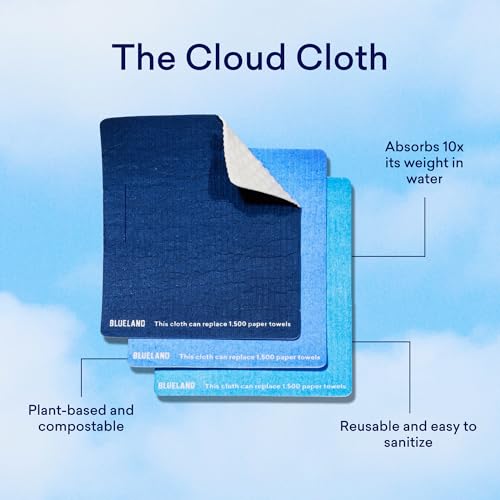 BLUELAND Cloud Cloth, 3-Pack, Reuseable Paper Towel Replacement, Natural Swedish Dish Kitchen Sponge