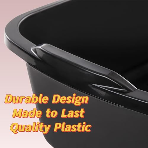 18 Quart Plastic tub Durable Heavy Duty Reinforced Plastic Kitchen Dishpan Basin with Molded Handles for Household Chores and Storage, Black, 1Pack