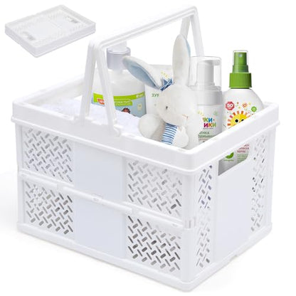 Portable Plastic Shower Caddy with Handle - Multi-Functional Organizer for Dorm, Bathroom, and Cleaning Supplies Storage - Collapsible Baby Bath Caddy and Dorm Shower Caddy - White