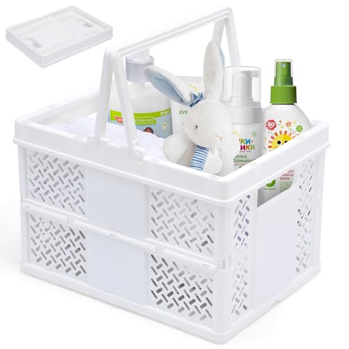 Portable Plastic Shower Caddy with Handle - Multi-Functional Organizer for Dorm, Bathroom, and Cleaning Supplies Storage - Collapsible Baby Bath Caddy and Dorm Shower Caddy - White