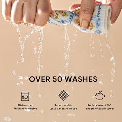 RECYCO Swedish Dishcloths for Kitchen | 6 Packs Bloom Tiles Washable Dish Rags | Cellulose Reusable Cleaning Paper Towels | Absorbent Counter Dish Cloth Sponge Kitchen Wipes, 8" L x 7" W - color: Bloom Tiles - 6 Pack