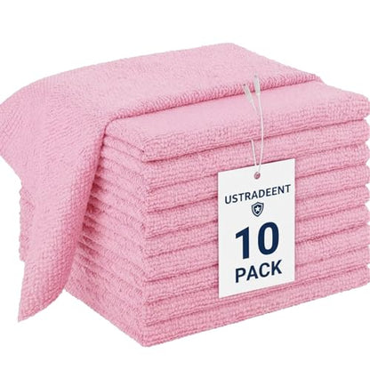 10 Pack All Purpose Microfiber Cleaning Cloth - Pink Cleaning Rags, Terry Cleaning Paper Towels - Commercial Grade, Lint Free, Highly Absorbent - 12x12 inch (Pink) - color: Pink