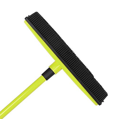 Pet Hair Sweeper, Rubber Broom Pet Hair Lint Removal Device with Telescopic Bristles Sweep Cleaner 27 to 47 Inches Adjustable Length Rubber Bristles TPE Scraper for Carpet Tile Hardwood Linoleum - color: Green