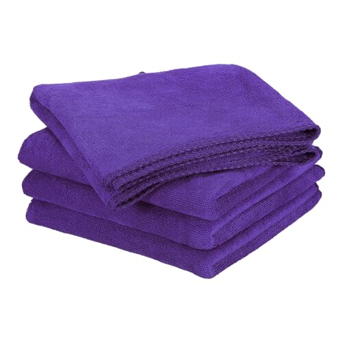 HARFINGTON 4 Pack Microfiber Cleaning Cloth, 30" x 14" Multi-Functional Cleaning Towels Reusable Absorbent Rags for Car Wash Kitchen Household Window Clean, Purple - color: Purple, size: 30" x 14"
