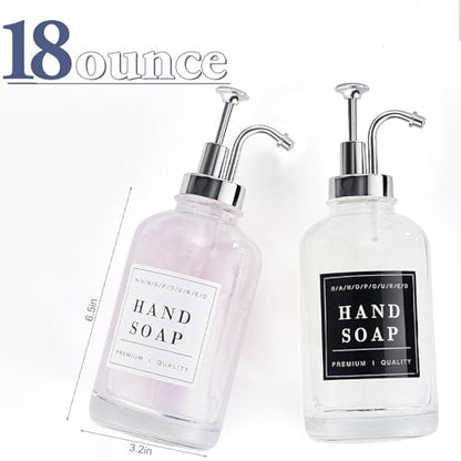 Dish and Hand Soap Dispenser for Kitchen, Glass Soap Dispenser with Pump,Tray,Funnel, Set of 2 Countertop Soap and Lotion Dispenser for Bathroom,Shower,500ml/16.9oz, - color: Ks-5010-34y-2s
