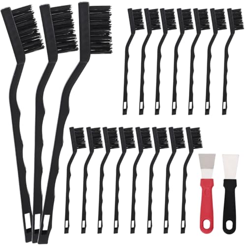 15 PCS Mini Nylon Brush Set，Masonry Brush Wire Bristle for Cleaning Welding Slag and Rust，Curved Handle Brush (Nylon, 15) - style: Nylon
