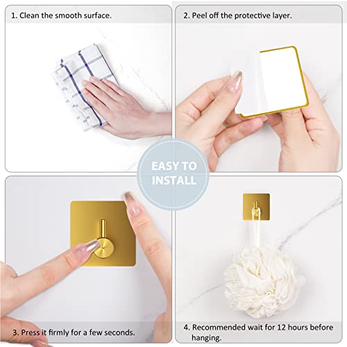 VIS'V Adhesive Towel Hooks, Waterproof Shower Wall Stick on Hooks, Gold, 4 Pcs - color: Gold